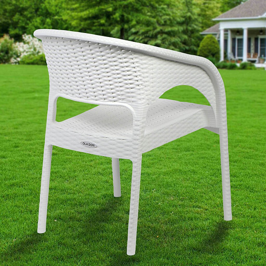 Кресло садовое пластик, Ola Dom, Rattan, 80.5х58х62 см, белое, 150 кг, ЭП 442288