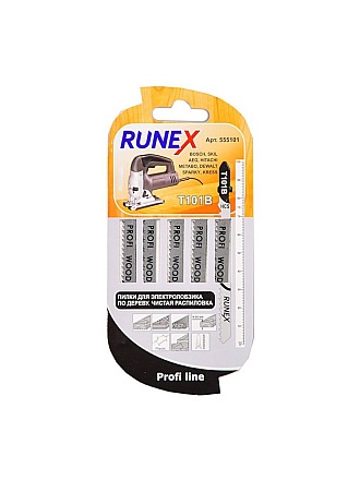 Набор пилок для электролобзика, Runex, T101B, по дереву, ДСП, ДВП, МДФ, фанере, пластику, 5 шт, чистый рез, 4-30 мм, 555101