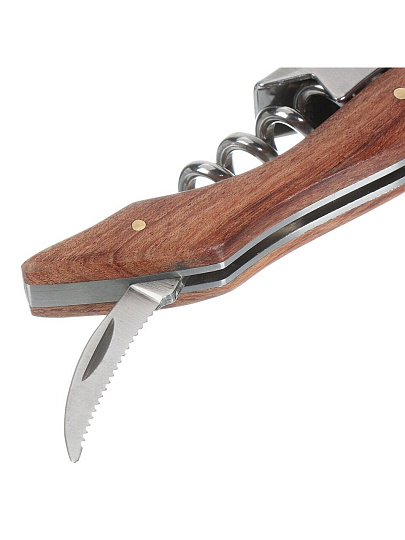 Штопор нарзанник профессиональный, нержавеющая сталь, дерево, 12.2 см, Daniks, Y4-8919