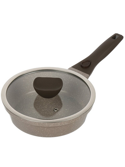 Сковорода литой алюминий, 20 см, антипригарное покрытие, Горница, Дуэт Черничный мусс, с крышкой, съемная ручка, индукция, Ис8204Дч