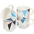 Кружка керамика, 4 шт, 180 мл, Геометрия розово-голубая, Y4-3602, металлическая подставка - фото 2