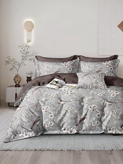 Постельное белье евро, простыня 220х240 см, 2 наволочки 70х70 см, 2 наволочки 50х70 см, пододеяльник 200х220 см, Silvano, поплин, Ветви 31/011-PCE/SLV