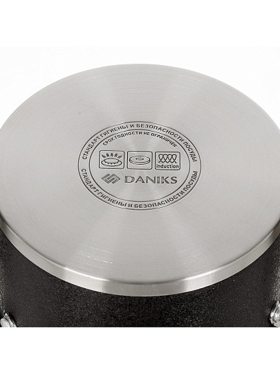 Кастрюля нержавеющая сталь, 3.9 л, крышка стекло, Daniks, Денвер, GS-01337-20CA, индукция