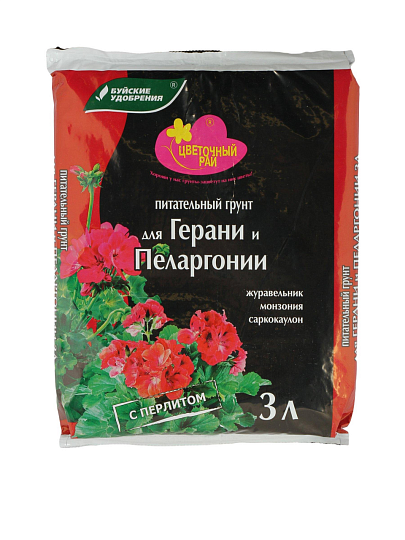 Грунт Цветочный рай, для Герани, Пеларгонии, 3 л, БХЗ