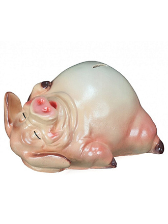 Копилка Хрюшка на спине, 25х17х15 см, гипс, 300, розовая