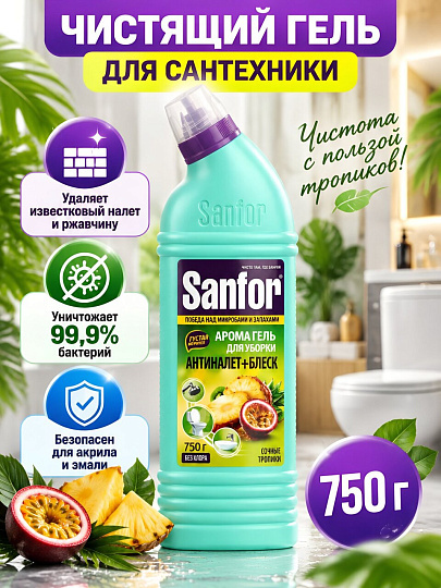 Чистящее средство для сантехники, Sanfor, Сочные тропики, гель, 750 г