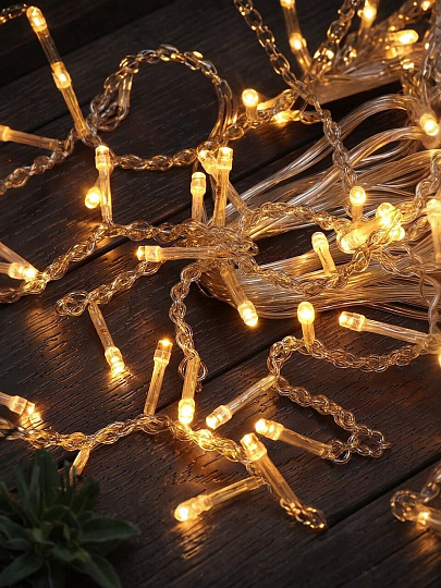 Гирлянда 56 ламп, 1.5х0.6 м, 8 режимов, Бахрома, теплый белый свет, прозрачная, в помещении, сетевая, LED