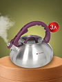 Чайник нержавеющая сталь, 3 л, со свистком, матовый, логотип меняет цвет, ручка с силиконовым покрытием, Daniks, DSC-8802 - фото 6