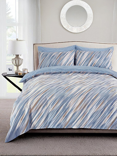 Постельное белье 2-спальное, простыня 200х220 см, 2 наволочки 50х70 см, пододеяльник 175х215 см, Silvano, поплин, голубое, Ориг 22/404-PC/SLV