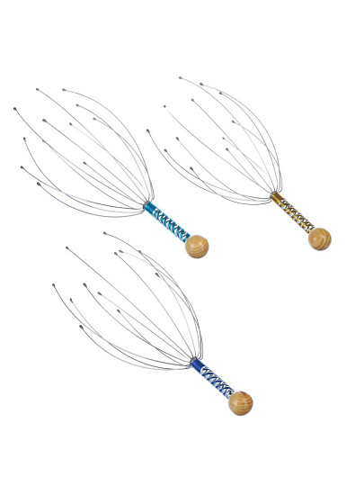 Массажер для головы, 22 см, металл, дерево, в ассортименте, SilaPro, 342-048