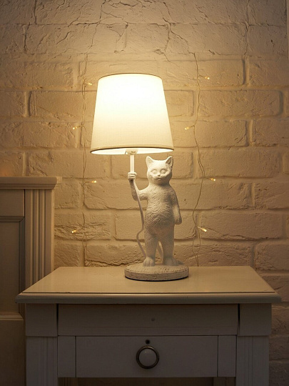 Светильник настольный E14, 40 Вт, абажур белый, Uniel, Кот UML-B465 WHITE, UL-00011382