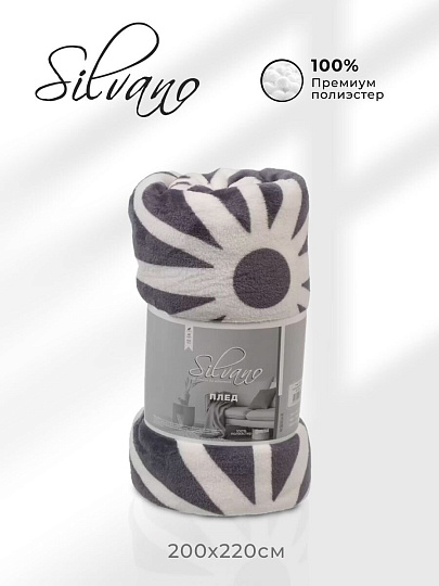 Плед евро, 200х220 см, велсофт, 100% полиэстер, Silvano, Геометрия, бело-серый, SР-153