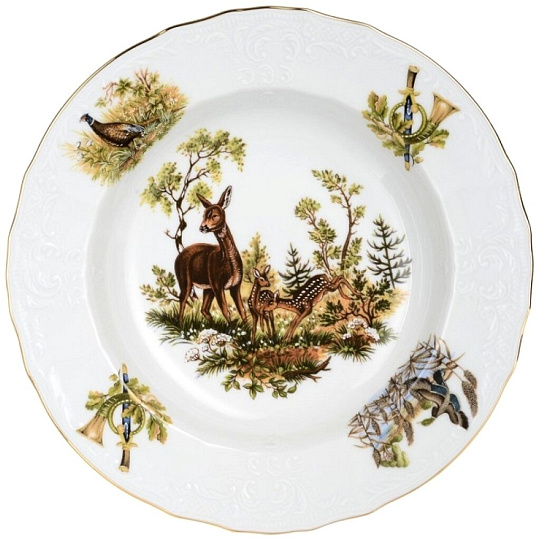 Тарелка суповая, фарфор, 23 см, круглая, Охотничьи сюжеты, Bernadotte, P1750003JQZU001011, в ассортименте