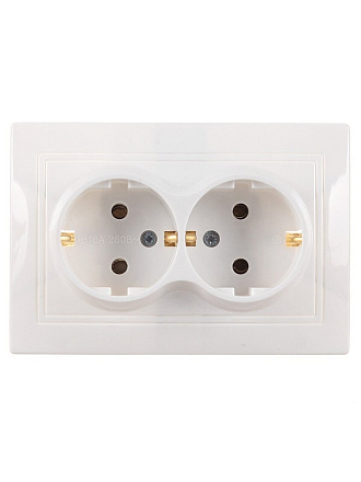 Розетка Евро скрытой установки, 2 гнезда, с заземлением, 16 А, керамика, белая, TDM Electric, Таймыр, SQ1814-0014