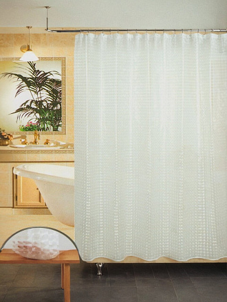 Штора для ванн 180х180 см, полиэстер, Полупрозрачная, с кольцами, T2023-002