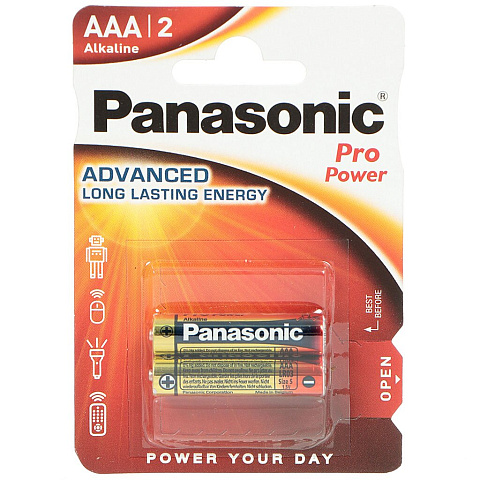 Батарейка Panasonic, ААА (LR03, 24A), Pro Power, щелочная, 1.5 В, блистер, 2 шт, 7452