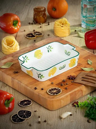 Форма для запекания керамика, 14х23х5 см, 1.7 л, прямоугольная, Лимон, Y6-10225