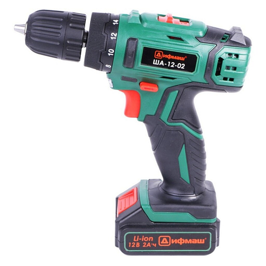 Дрель-шуруповерт аккумуляторный, Дифмаш, ША-12-02 Шуруповерт аккумуляторный &quot;ДИФМАШ&quot;, 12 В, кейс, черно-зеленый