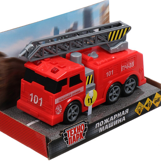 Пожарная машина Технопарк, 17 см, свет, звук, подвижные элементы, пластик, C403-R