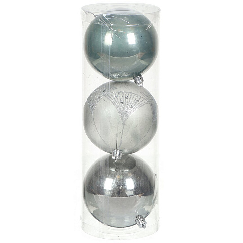 Елочный шар 3 шт, серый, 10 см, пластик, SYQE-012141