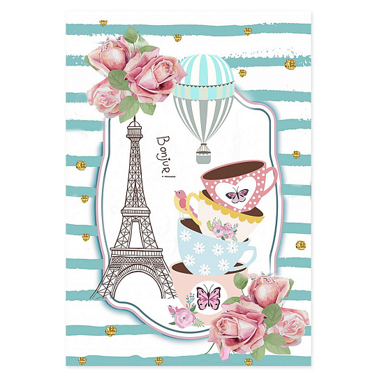 Полотенце кухонное вафельное, 45х60 см, Текстильная лавка, Парижанка на бирюзовом фоне, в ассортименте, Россия, 1666/1