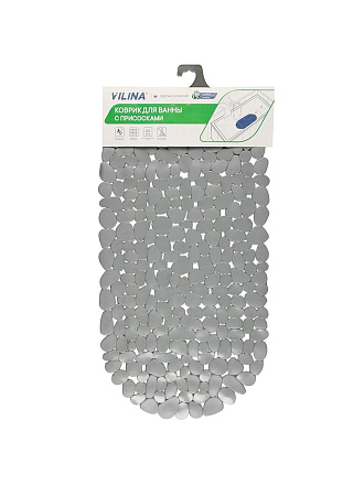 Коврик для ванной, антискользящий, 0.36х0.69 м, ПВХ, серый, Вилина, 6805, морская галька