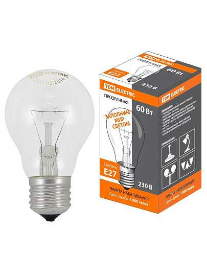 Лампа накаливания E27, 60 Вт, груша/гриб, TDM Electric, SQ0332-0036