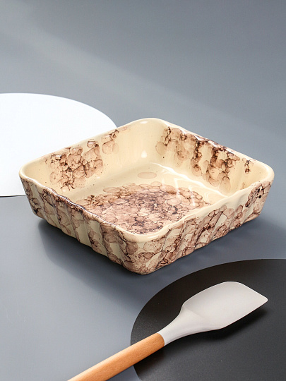 Форма для запекания керамика, 23х23х6.5 см, 1.5 л, квадратная, Псковский Гончар, Волна, Паутинка, НХП-ПС-11