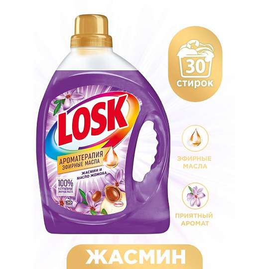 Гель для стирки Лоск, 2.19 л, для цветного и белого белья, Ароматерапия эфирные масла жасмин и масло жожоба