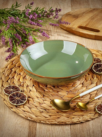 Тарелка суповая, керамика, 20 см, 950мл, круглая, Verde, Daniks, зеленая