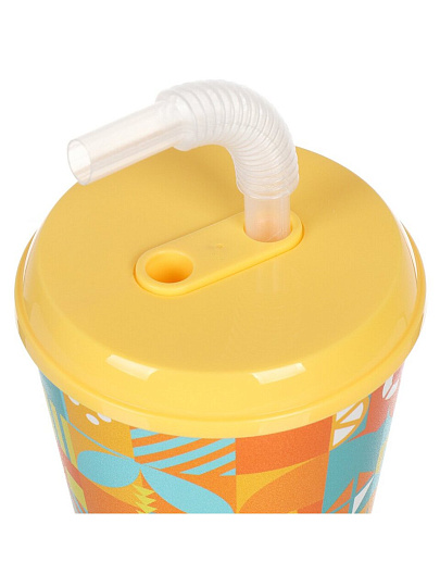 Стакан 420 мл, пластик, IZI-GO, Геометрия, с трубочкой, с крышкой, с декором, 0403/01