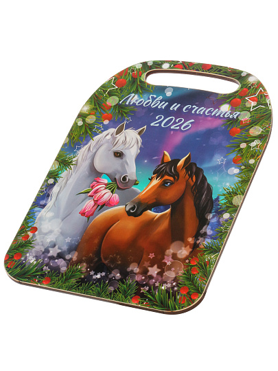 Доска разделочная дерево, 29х21х0.6 см, с ручкой, Новый Год 2026, К-300