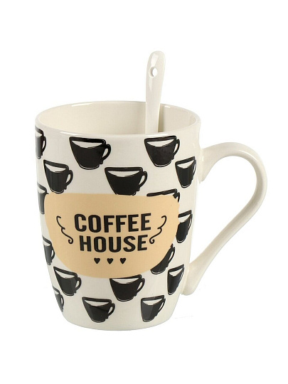 Кружка фарфор, 360 мл, Кофе, с ложкой, с ложкой, подарочная упаковка, Y4-8973, в ассортименте