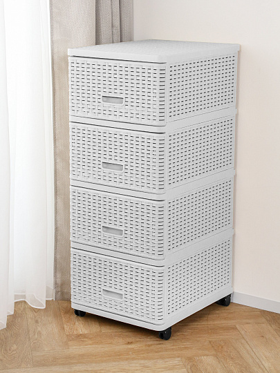 Комод 4 ящика, Дюна, 40х50х98 см, белый, плетеный, 04054, Dunya Plastik