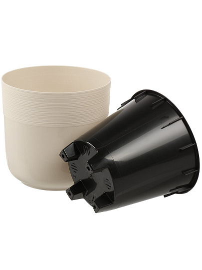 Горшок для цветов пластик, 2.7 л, 16х16х16 см, с вставкой, бежевый, IDIland, Nature, 231601527/00