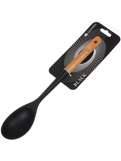 Ложка поварская бамбук, силикон, навеска, Daniks, Black, WFCFA-0038-1