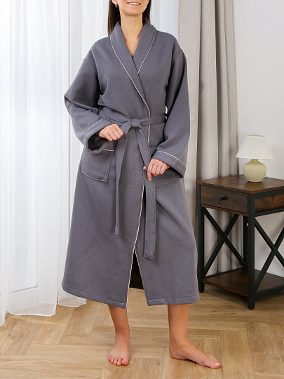 Халат унисекс, махровый, 100% хлопок, серый, универсальный, A160118