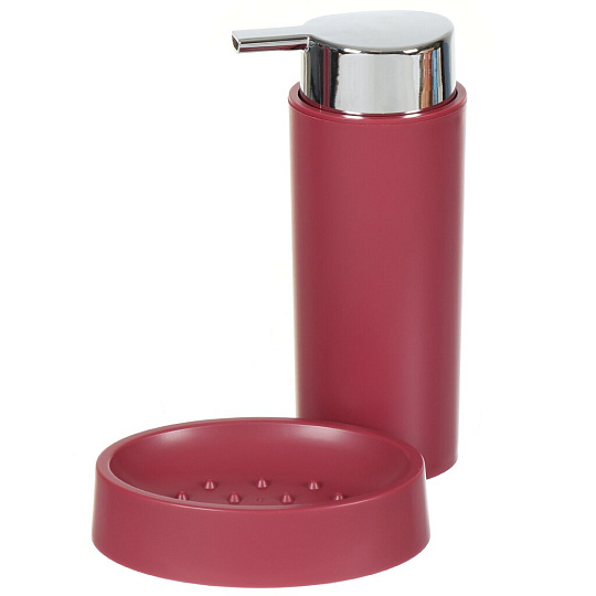 Набор для ванной 4 предмета, Аника, бордовый, пластик, стакан, подставка для зубных щеток, дозатор для мыла, мыльница, Y9-080
