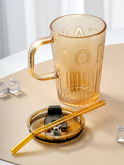 Стакан 450 мл, стекло, Мед, с трубочкой, B060514