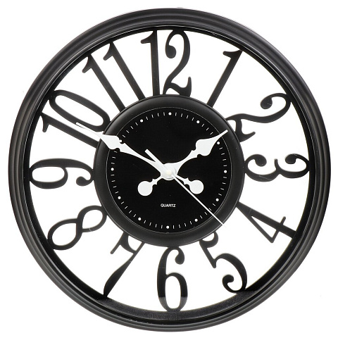 Часы настенные, кварцевые, 40 см, круглые, пластик, черные, Y6-10675