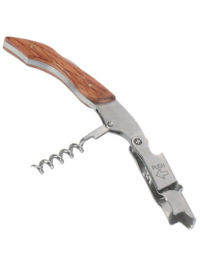 Штопор нарзанник профессиональный, нержавеющая сталь, дерево, 12.2 см, Daniks, Y4-8919