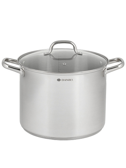 Кастрюля нержавеющая сталь, 13 л, крышка стекло, круглая, Daniks, WT-C470- ST28, индукция