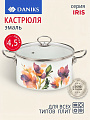 Кастрюля эмалированная сталь, 4.5 л, крышка стекло, цилиндрическая, Daniks, Ирис, Y4-9065, индукция