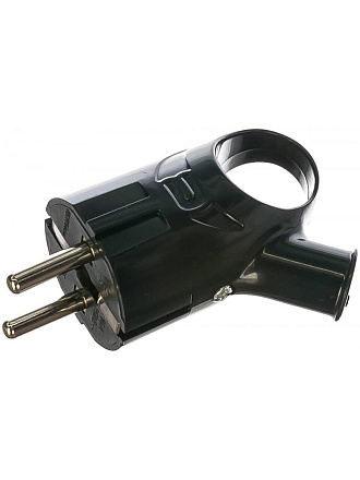 Вилка угловая, с заземлением, 16 А, IP20, 250 В, еврослот, с ушком, черная, UNIVersal, А0112