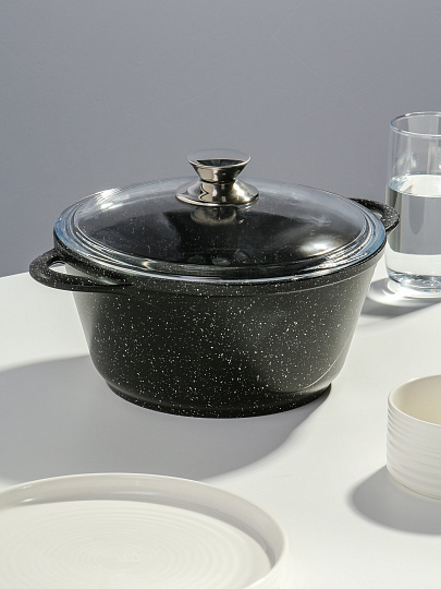 Кастрюля алюминий, антипригарное покрытие, 2 л, крышка стекло, Горница, Гранит, к2233аг