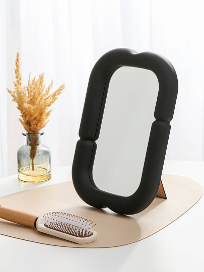 Зеркало настольное, 30х20 см, прямоугольное, кожаная оправа, черное, A070059