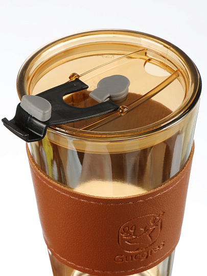 Стакан 400 мл, стекло, Amber, с трубочкой, B060522