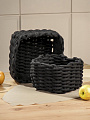 Набор плетеных корзин 2 шт, квадратный, плетеный, хлопок, черный, 23х23х15 см, 18х18х14см, МП, Y4-8946