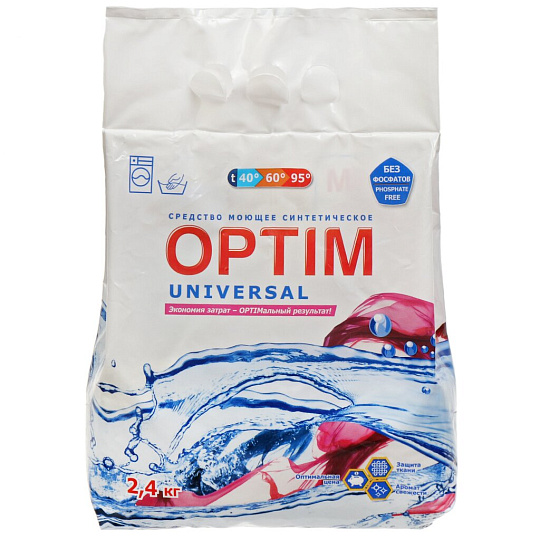Стиральный порошок Optim, 2.4 кг, ручной + автомат, универсальный, Универсальный