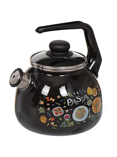 Чайник сталь, эмалированное покрытие, 3 л, со свистком, ручка консольная, СтальЭмаль, Паста, индукция, черный, 4с209я